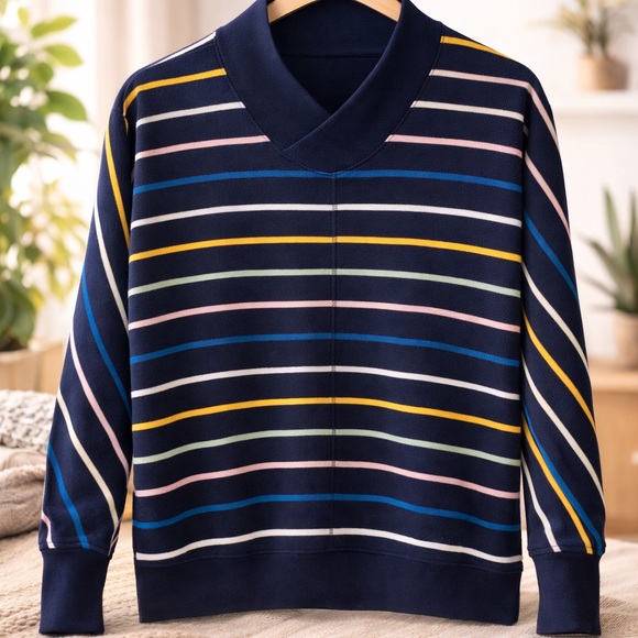 Talbots Tops - Talbots Striped Sweatshirt Pullover | Medium Petite | Navy Cozy Top